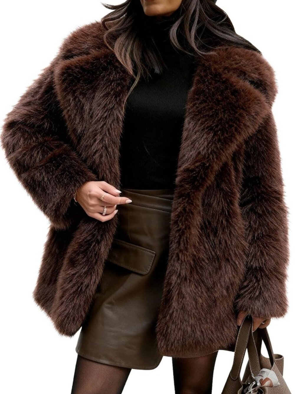 Cozy Long Lapel Fluffy Faux Fur Winter Coat for Women - Stylish & Warm Outerwear